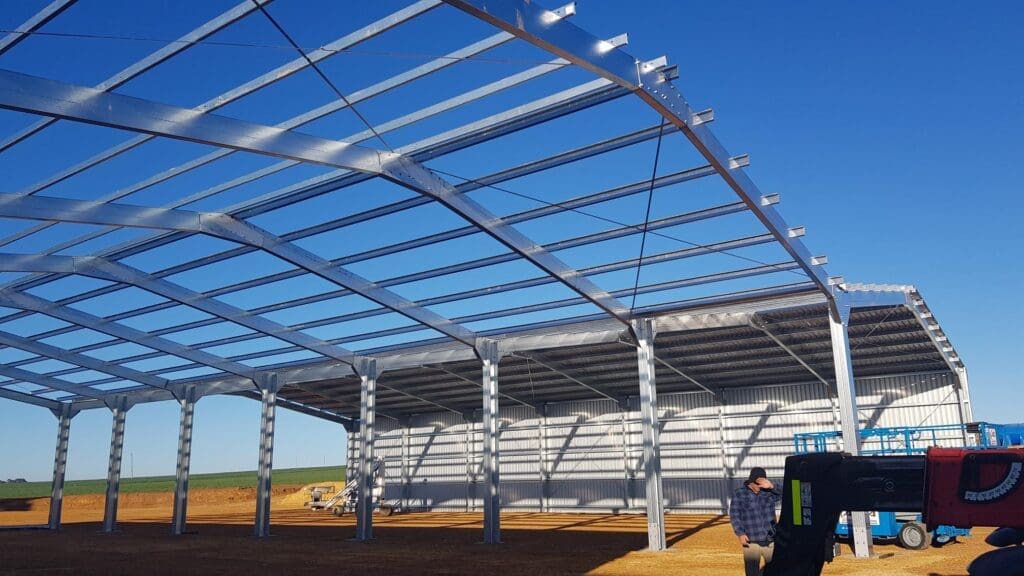 Large steel portal frame under construction