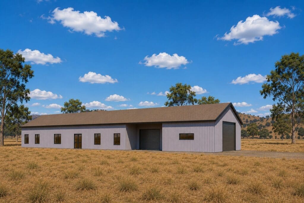 Shed home exterior on rural Australian land